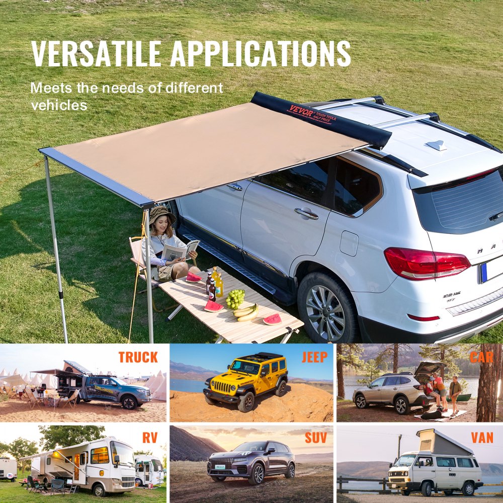 Car Side Awning, Large 4.6`x6.6` Shade Coverage Vehicle Awning, PU3000mm UV50+ Retractable Car Awning with Waterproof Storage Bag, Suitable for Truck, SUV, Van, Campers