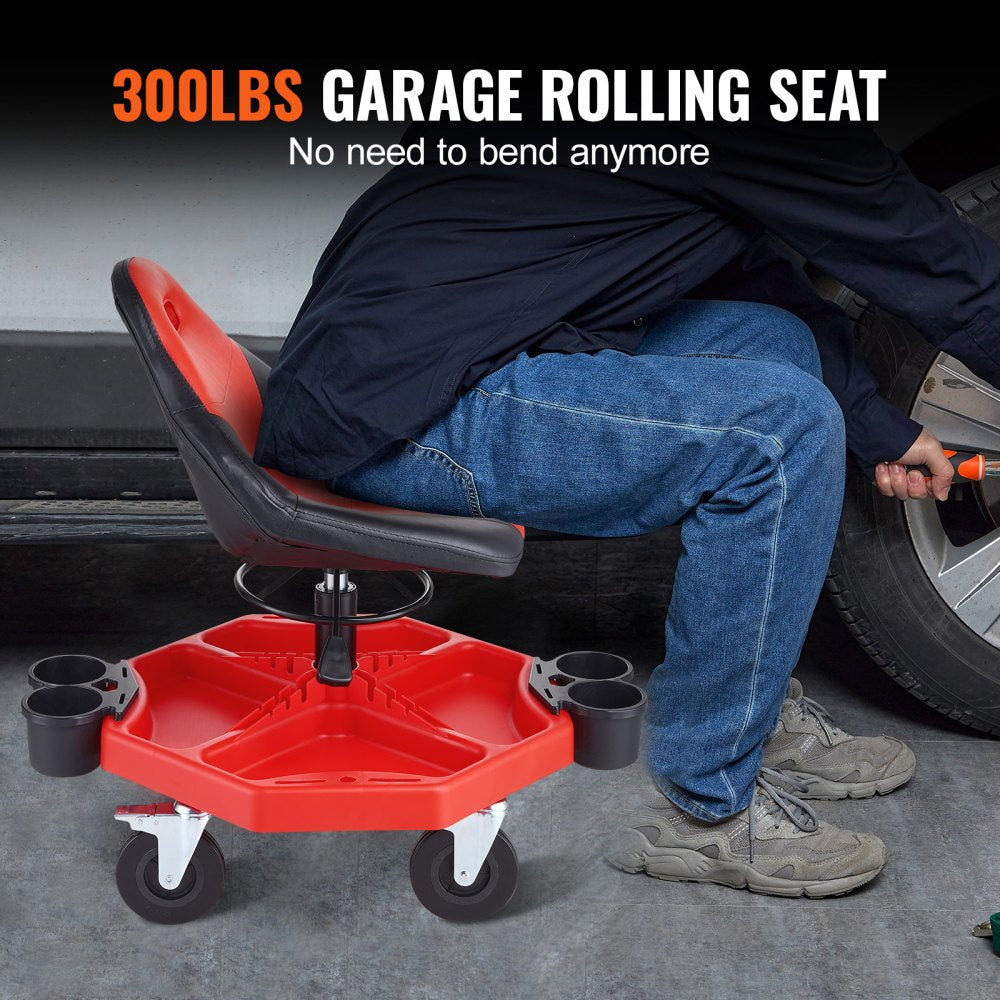 Rolling Garage Stool 300LBS Adjustable Mechanic Work Shop Seat w/Casters