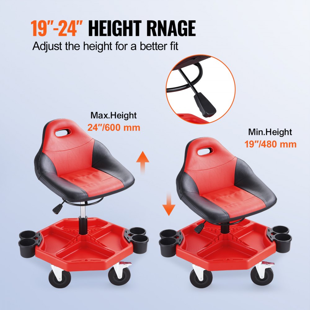 Rolling Garage Stool 300LBS Adjustable Mechanic Work Shop Seat w/Casters