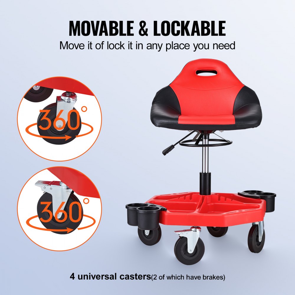 Rolling Garage Stool 300LBS Adjustable Mechanic Work Shop Seat w/Casters