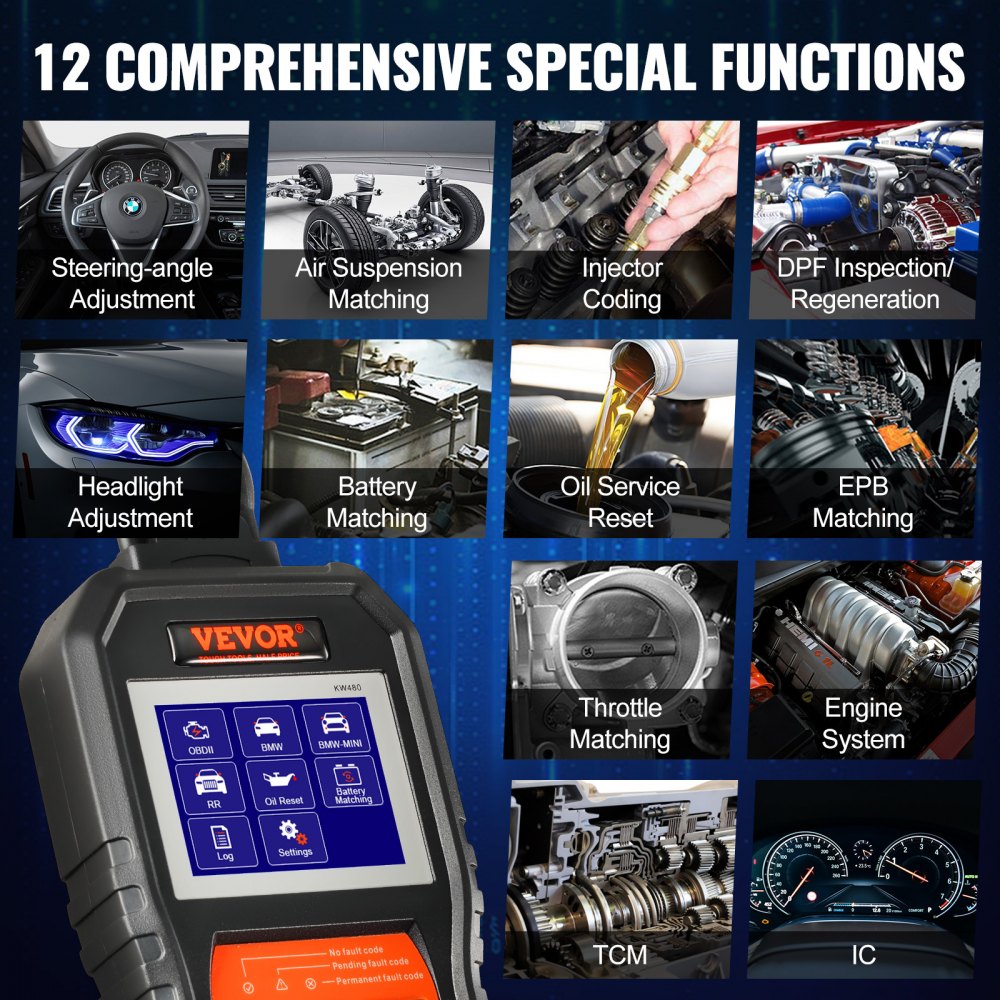 BMW OBD2 Scanner Diagnostic Tool, For BMW/Mini/Rolls-Royce, Full System Diagnostic Scan Tool, 12 Special Functions, Car Read Code Reader with CBS SAS EPB ECM DME/DDE Oil Reset Battery Matching