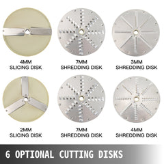 110V Commercial Food Processor 2 Feeding Holes, 550W Electric Vegetable Slicer 1600 RPM, Stainless Steel Vegetable Processor Detachable 6-blades, 3mm/4mm/7mm Shred, 2mm/4mm Slice