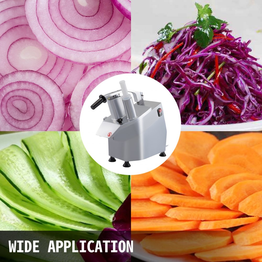 110V Commercial Food Processor 2 Feeding Holes, 550W Electric Vegetable Slicer 1600 RPM, Stainless Steel Vegetable Processor Detachable 6-blades, 3mm/4mm/7mm Shred, 2mm/4mm Slice