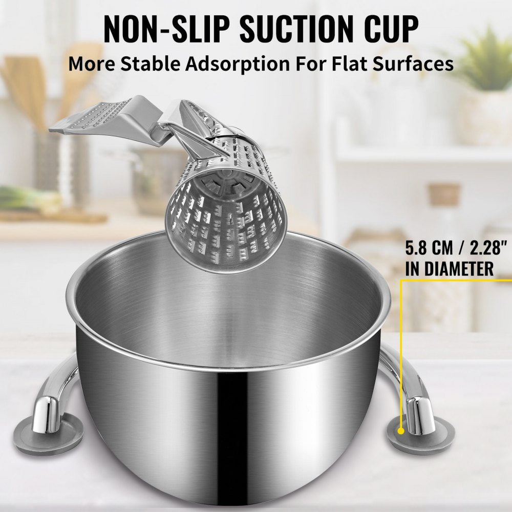 Rotary Cheese Grater, Zinc Alloy Rotary Vegetable Mandoline, Manual Cheese Mandoline w/ 5 Stainless Steel Cutting Cones, Manual Vegetable Grater w/ 2.5L Bowl, Rotary Shredder w/Suction Base