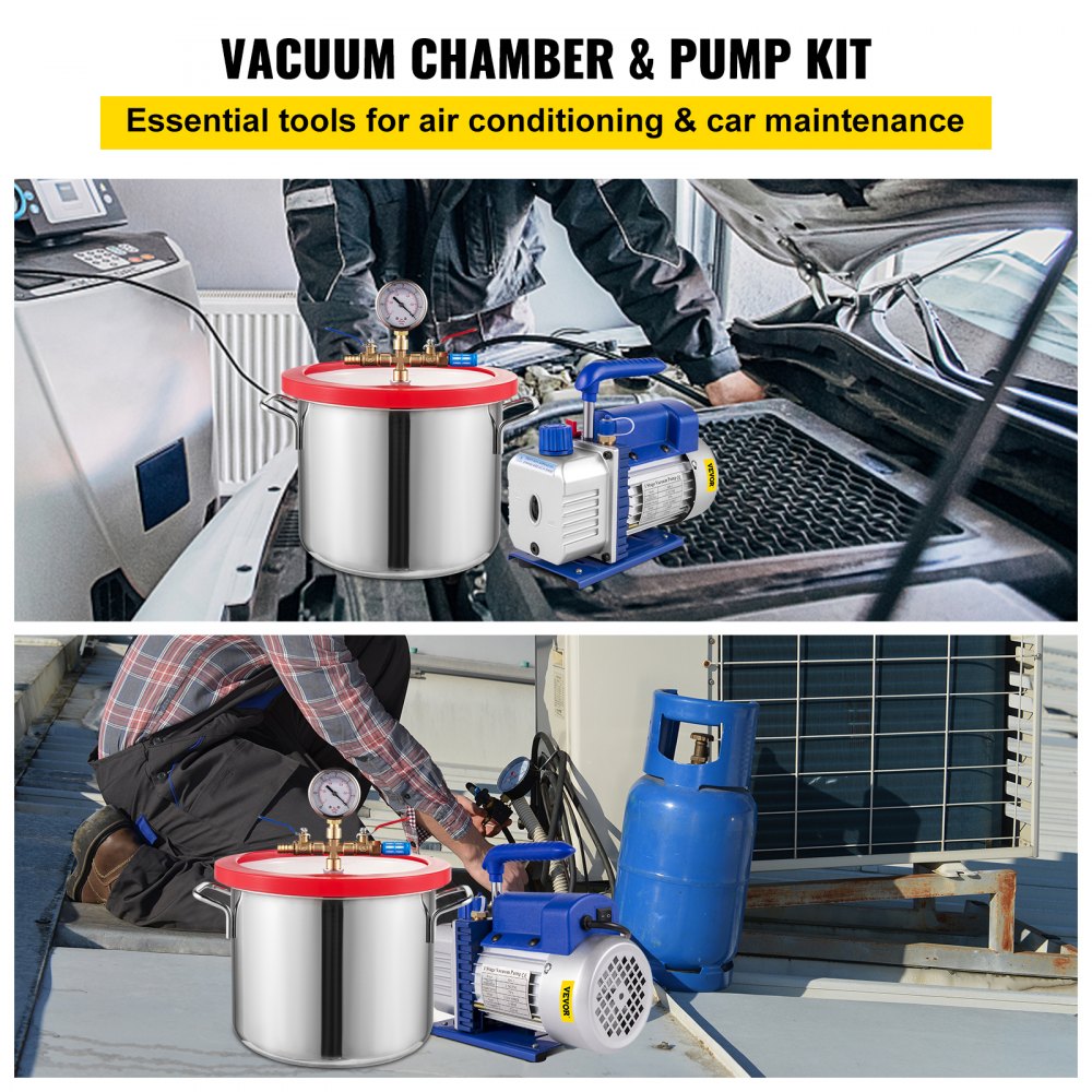 1.5 Gallon Vacuum Degassing Chamber Kit Stainless Steel Degassing Chamber 5.7L Vacuum Chamber Kit with 2.5 CFM Vacuum Pump - Not for Wood Stabilizing
