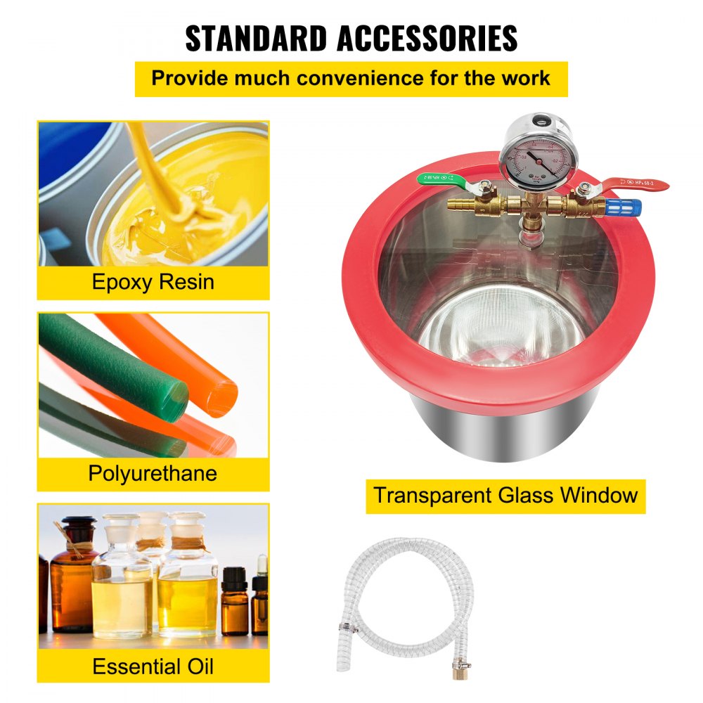 1.5 Gallon Vacuum Degassing Chamber Kit Stainless Steel Degassing Chamber 5.7L Vacuum Chamber Kit with 2.5 CFM Vacuum Pump - Not for Wood Stabilizing
