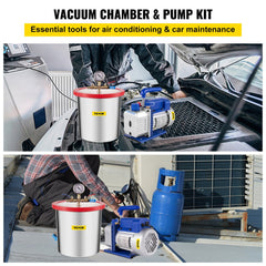 Vacuum Pump 3.6CFM 1/4 HP Single Stages HVAC A/C Refrigeration Kit 5PA Ultimate Vacuum Manifold Gauge Set Including 3 Gallon Vacuum Chamber, Manifold Gauge and Hose for Air Conditioning Systems