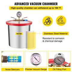 3 Gallon Stainless Steel Vacuum Degassing Chamber Kit 3CFM Vacuum Pump