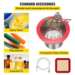 3 Gallon Stainless Steel Vacuum Degassing Chamber Kit 3CFM Vacuum Pump