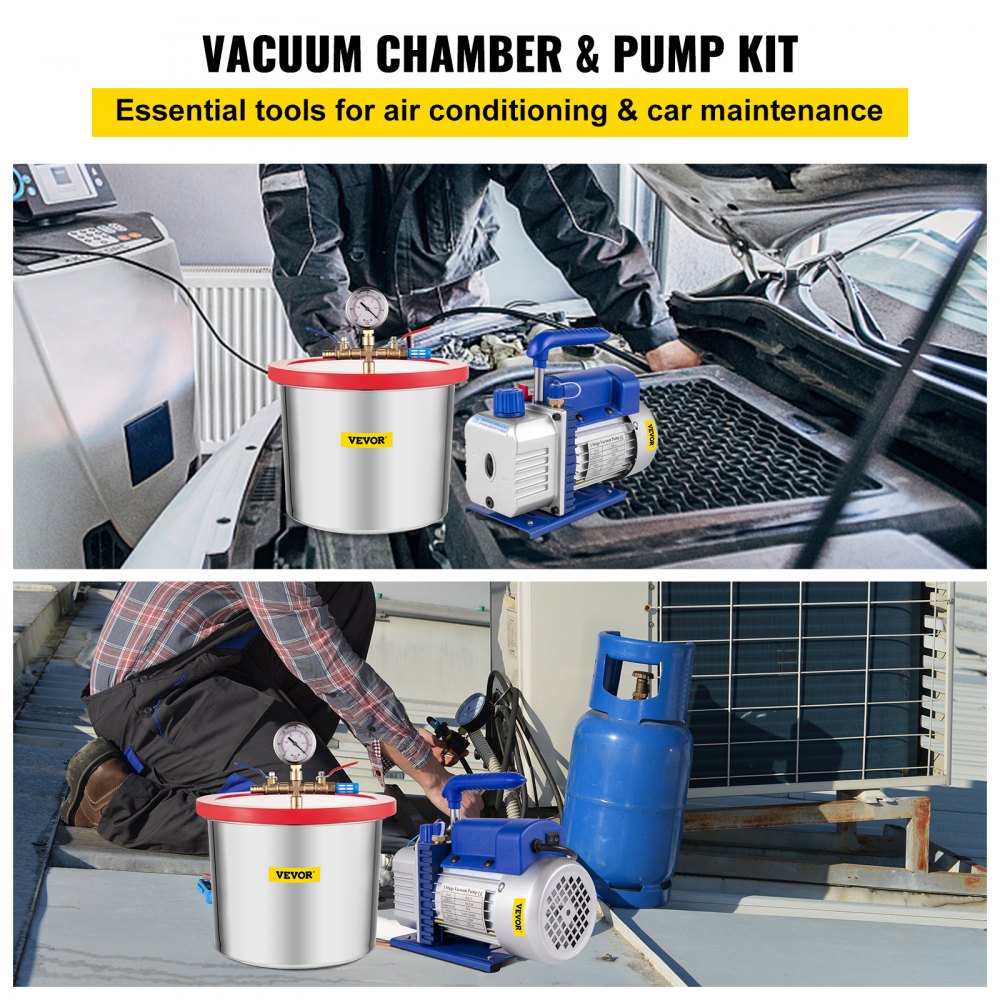 2 Gallon Vacuum Chamber With 5CFM Single-Pole Vacuum Pump, Acylic Lid Easy to Observe, Suitable For Silica and Resin, Not For Corrosive Chemicals