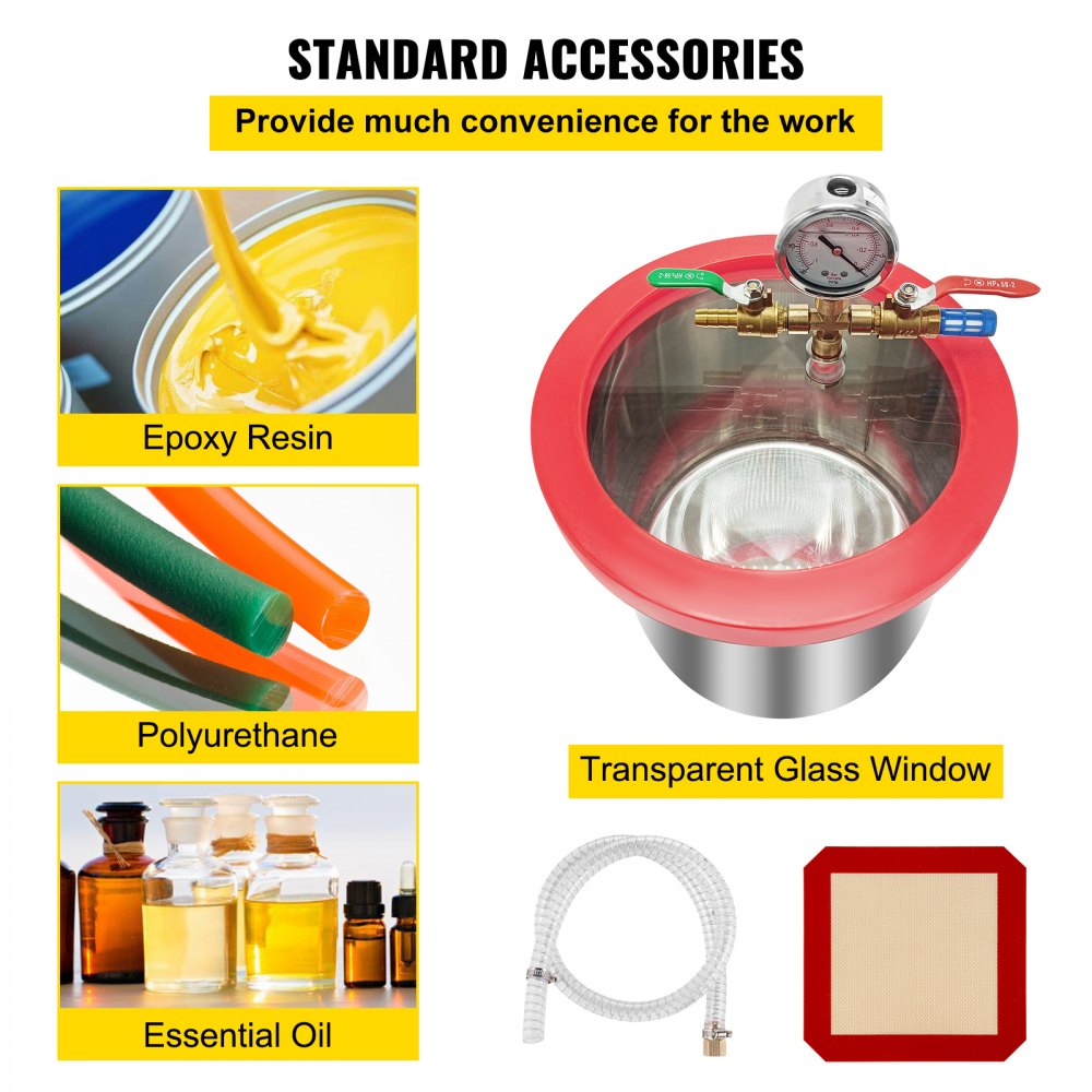 2 Gallon Vacuum Chamber With 5CFM Single-Pole Vacuum Pump, Acylic Lid Easy to Observe, Suitable For Silica and Resin, Not For Corrosive Chemicals
