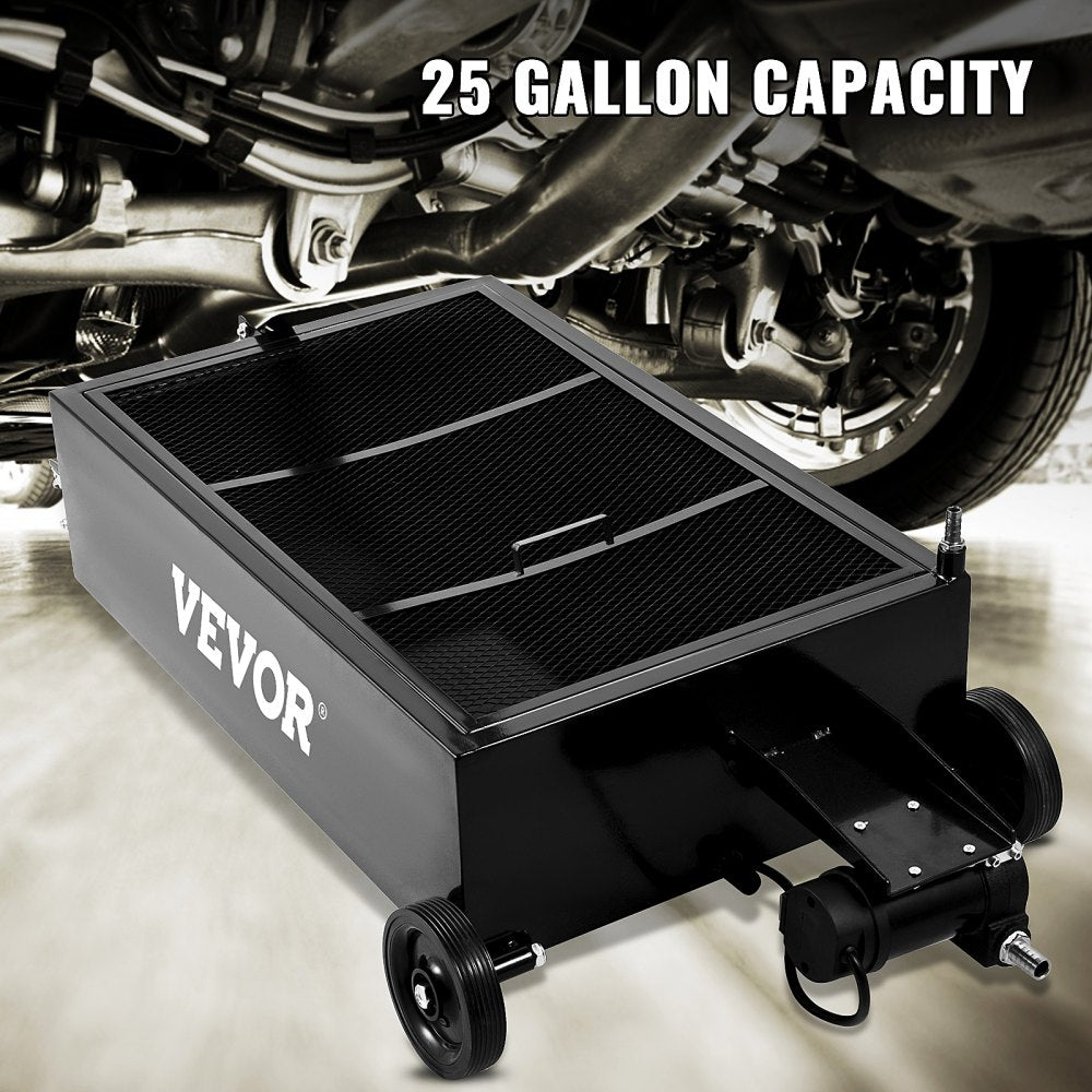 Oil Drain Pan 25 Gallon Oil Drain Tank, 95L Low Profile Oil Drain Pan, Large Capacity Oil Change Pan, Foldable Hand, with Electric Pump, Hose, Swivel Casters for Car, SUV, Trucks Oil Draining