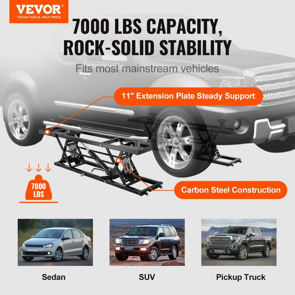 Car Lift, 7,000 LBS Capacity Portable Car Lift, with Extended-Length Plates, 26.8" Max. Height, Heavy-duty Carbon Steel Truck Lift with 120V Power Unit, Auto Car Jack Lifts for Home Garage Shop
