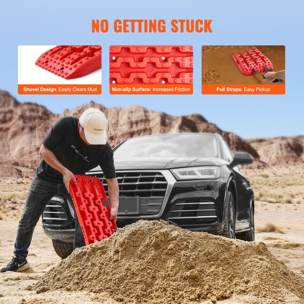 2PCS Traction Boards with PP for Mud Snow Sand Storage Bag Short Red