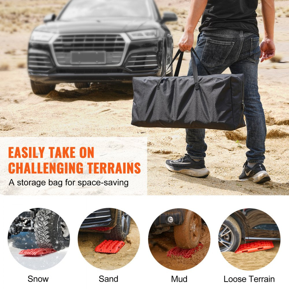 2PCS Traction Boards with PP for Mud Snow Sand Storage Bag Short Red