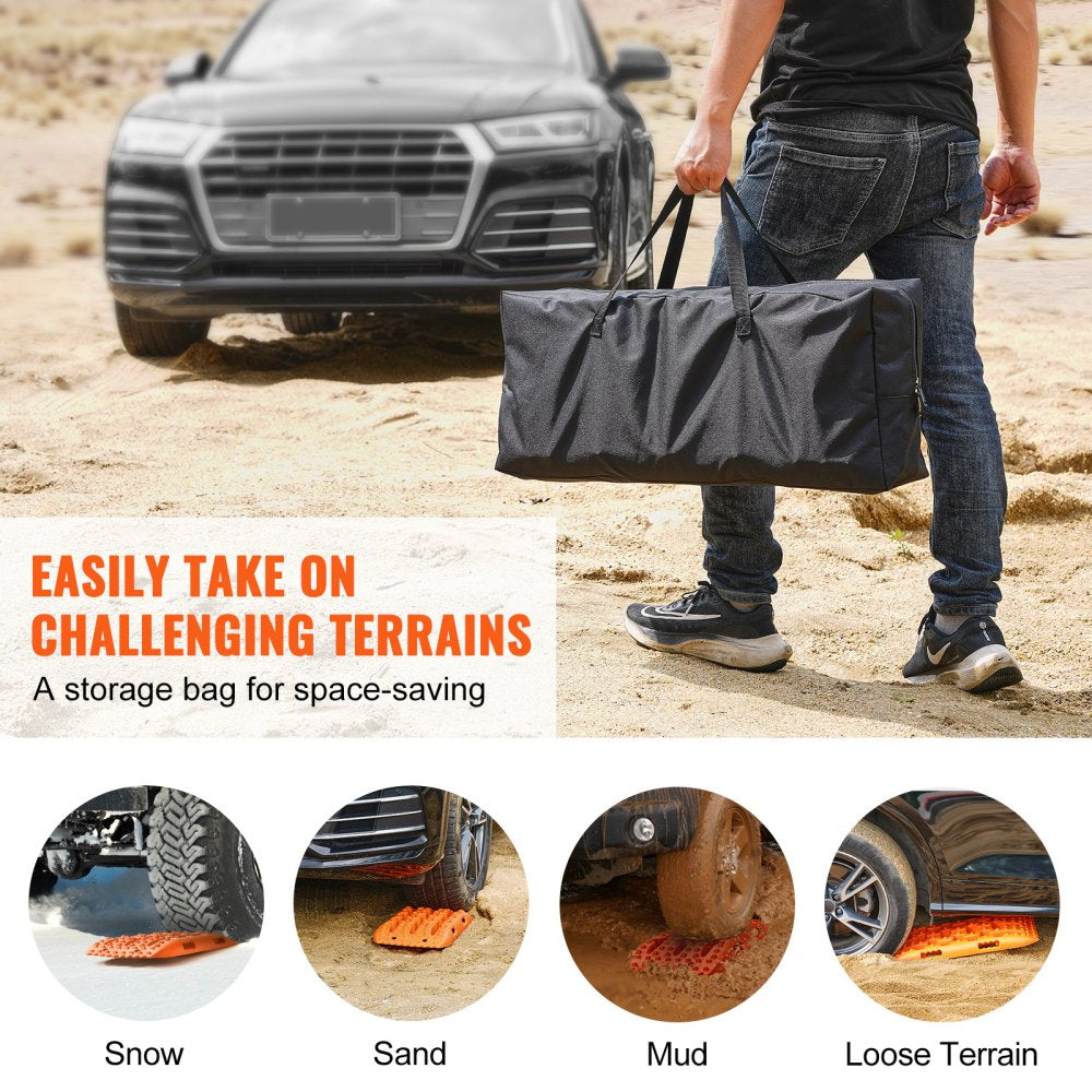 2PCS Traction Boards with PP for Mud Snow Sand Storage Bag Short Orange