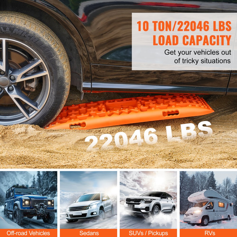 2PCS Traction Boards with PP for Mud Snow Sand Storage Bag Long Orange