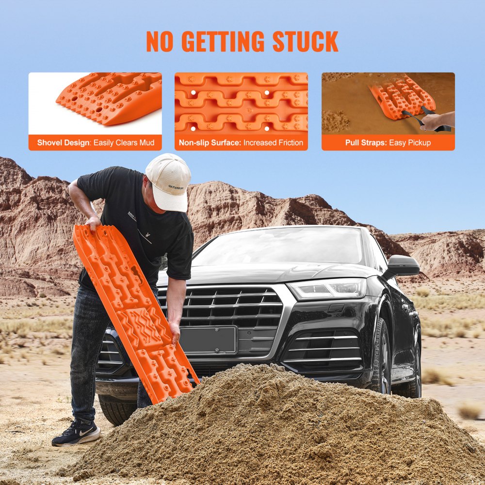 2PCS Traction Boards with PP for Mud Snow Sand Storage Bag Long Orange