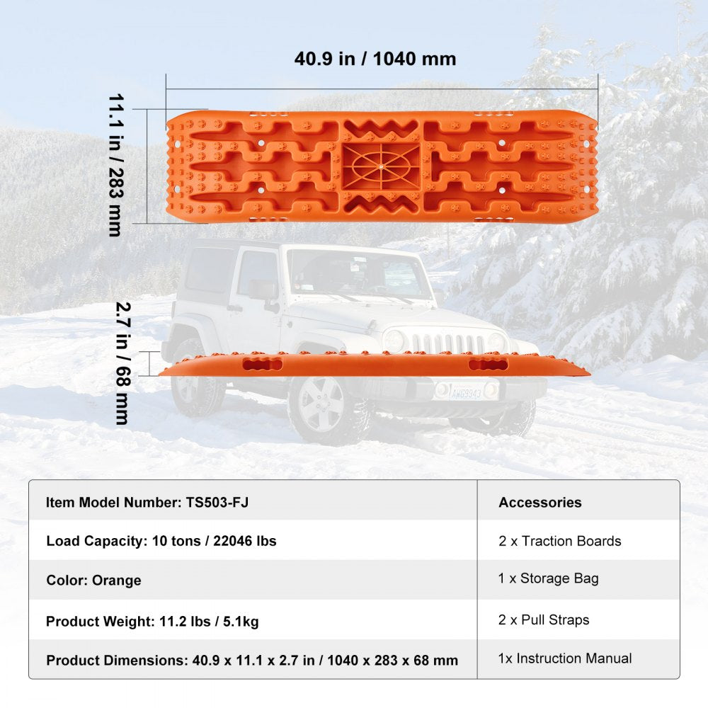 2PCS Traction Boards with PP for Mud Snow Sand Storage Bag Long Orange
