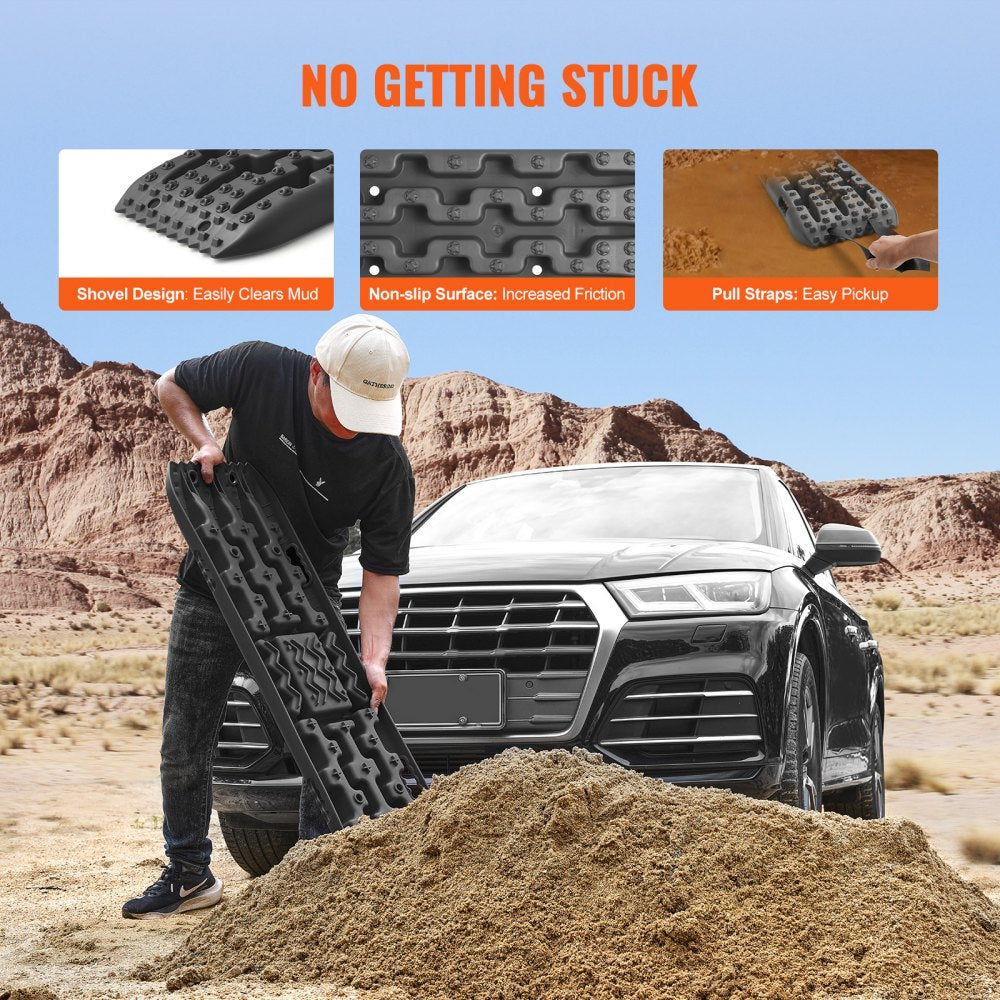 2PCS Traction Boards with PP for Mud Snow Sand Storage Bag Long Black