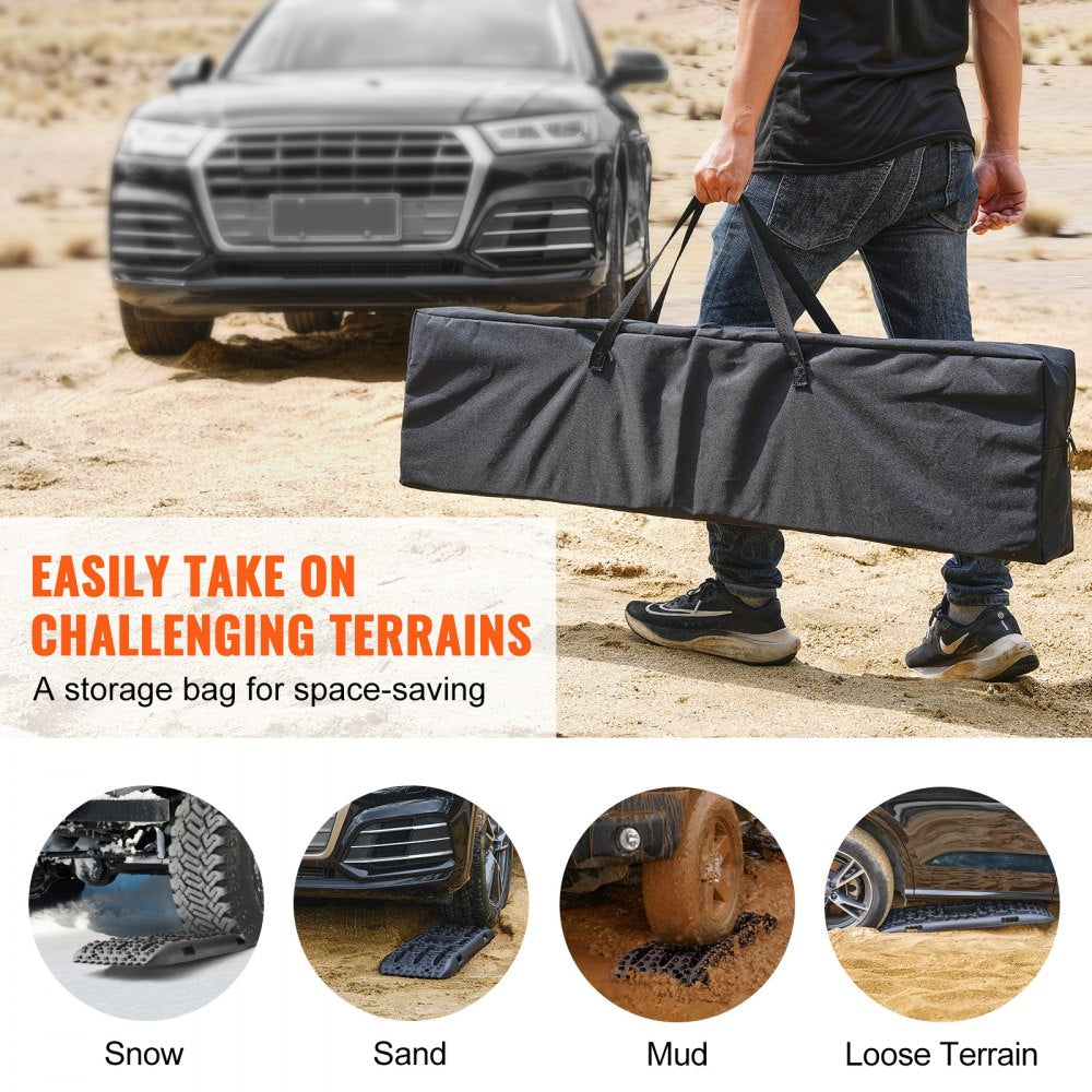 2PCS Traction Boards with PP for Mud Snow Sand Storage Bag Long Black