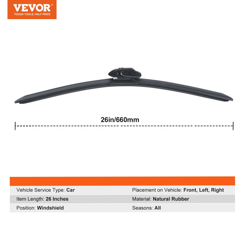 26" Rubber Wiper Blades, 66 cm Universal Replacement Wind Shield Wiper