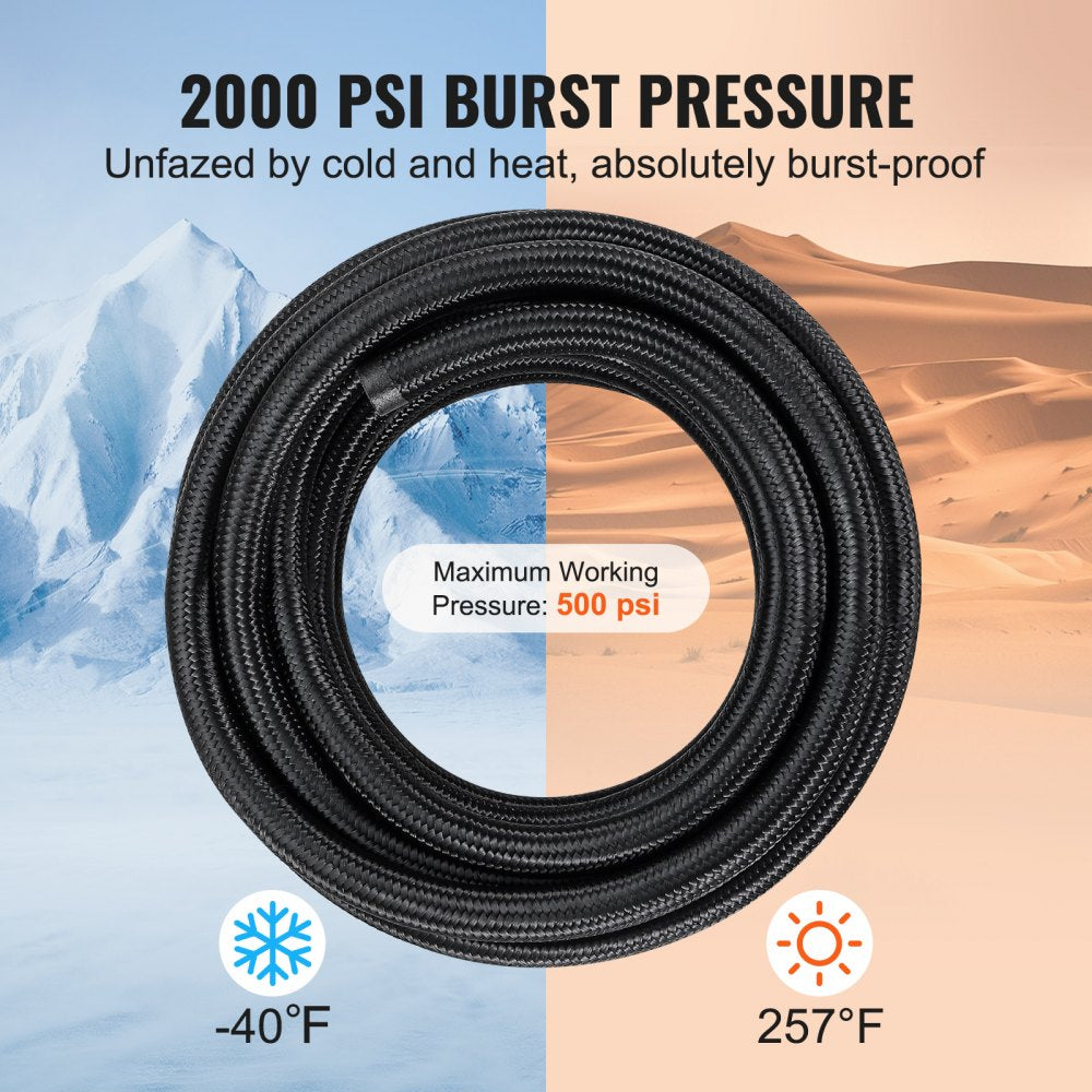 20ft nylon stainless steel braided fuel line kit with 12 adapters and 10 sealing rings.