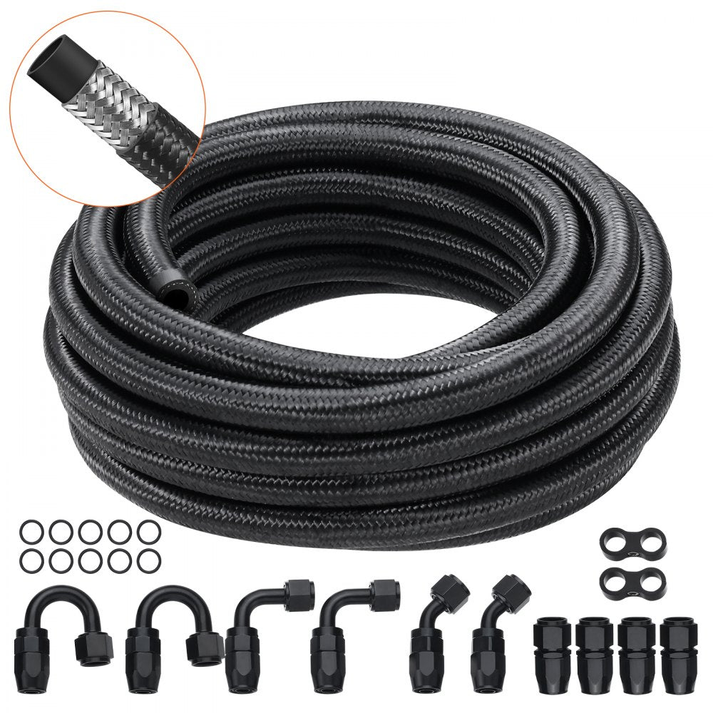 Bostome 6AN Fuel Line Kit with 20ft nylon stainless steel braided hose and fittings.
