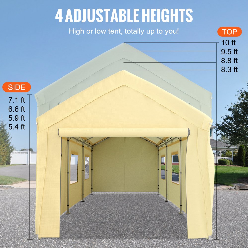 Carport Canopy Car Canopy 10 x 20ft w/ 8 Legs Sidewalls Windows Yellow