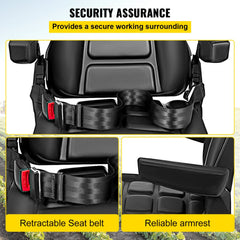 Universal Fold Down Forklift Seat with Retractable Safety Belt, Armrest,Adjustable Seat for Excavator, Forklift, Tractor, Skid Loader, Backhoe Dozer Telehandler