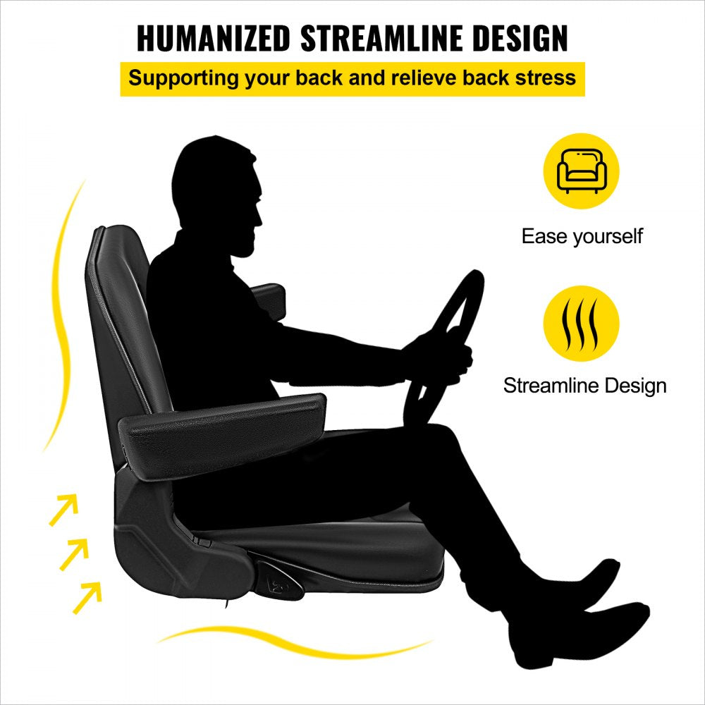 Universal Fold Down Forklift Seat with Retractable Safety Belt, Armrest,Adjustable Seat for Excavator, Forklift, Tractor, Skid Loader, Backhoe Dozer Telehandler