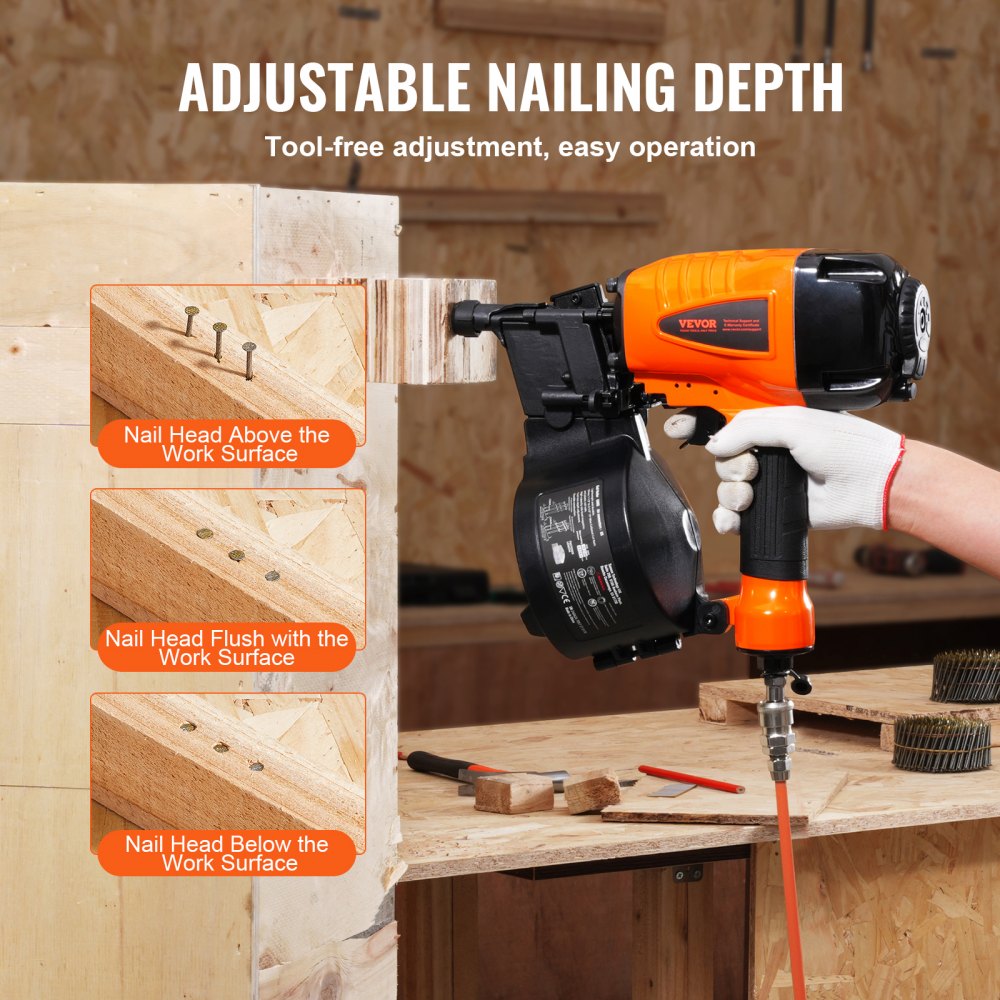 Bostome CN65 coil siding nailer with tool-free depth adjustment and ergonomic grip.