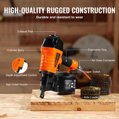 Bostome CN65 coil siding nailer with tool-free depth adjustment and ergonomic grip.