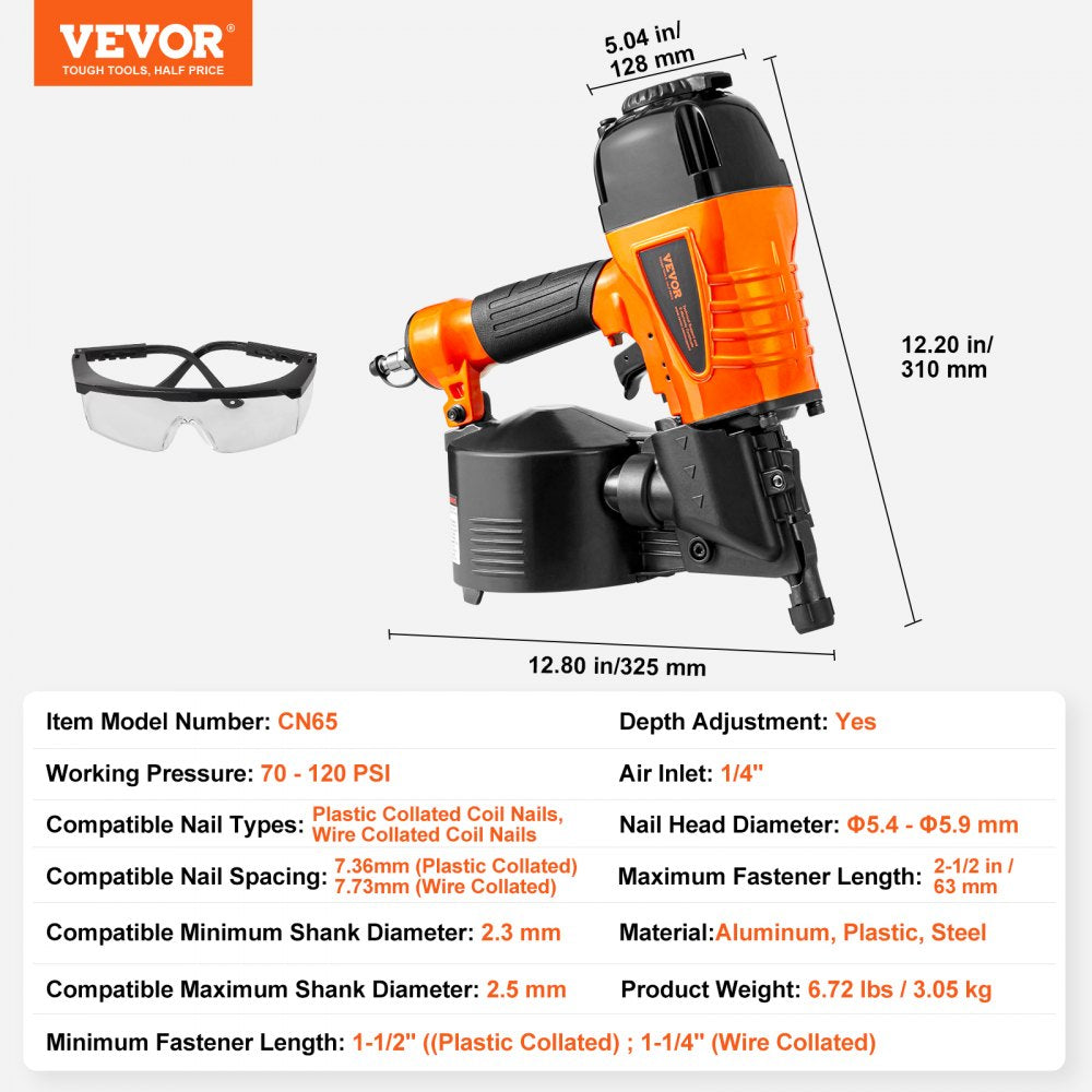 Bostome CN65 coil siding nailer with ergonomic grip and tool-free depth adjustment wheel.