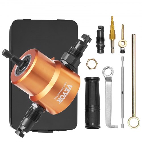 Bostome Double Head Sheet Metal Nibbler Cutter with 360° drill attachment for precise cutting.