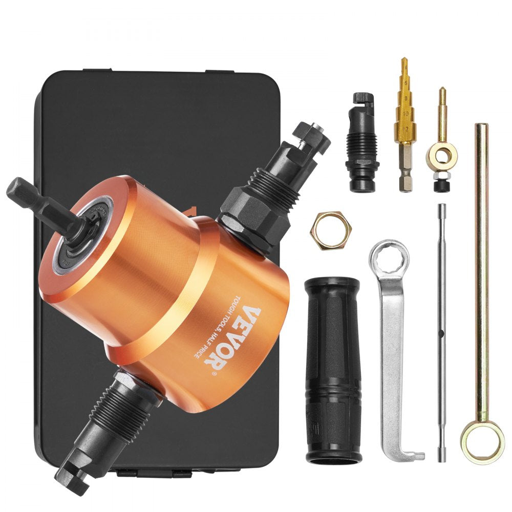 Bostome Double Head Sheet Metal Nibbler Cutter with 360° drill attachment and durable HSS blade.