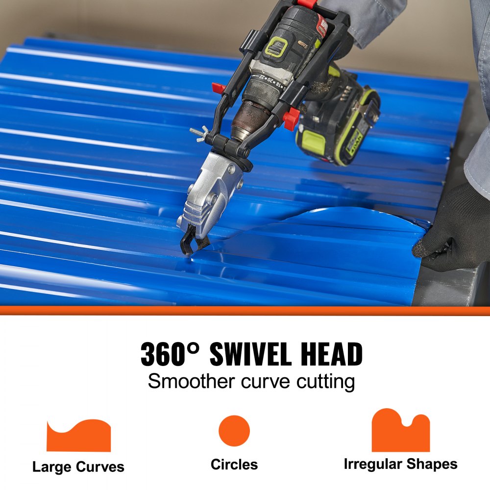 Metal Cutter Drill Attachment, with Metal Shears Attachment, 360 Degree Pivoting Head, Cut Max. 21 GA Stainless Steel 14 GA Aluminum Metal Sheets and 18 GA Galvanized Steel
