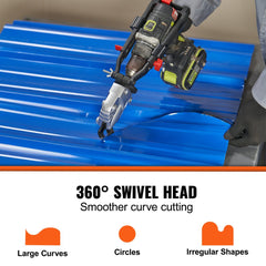 Metal Cutter Drill Attachment, with Metal Shears Attachment, 360 Degree Pivoting Head, Cut Max. 21 GA Stainless Steel 14 GA Aluminum Metal Sheets and 18 GA Galvanized Steel