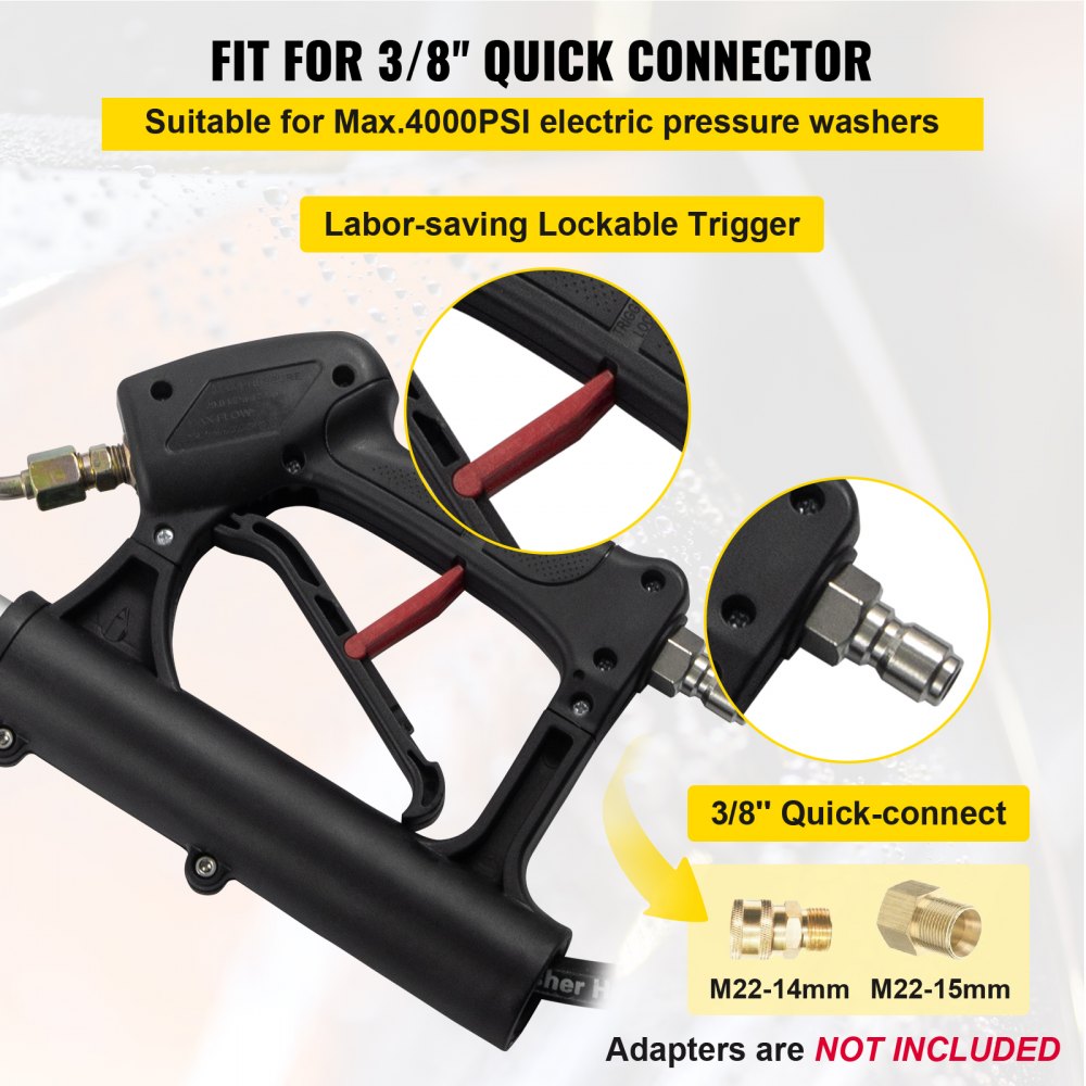 Telescoping Pressure Washer Wand, 18ft Length Adjustable Power Washer Extension Wand, 4000PSI 9GPM Power Cleaning Tools w/ Strap Belt, 5 Nozzle Tips, 3/8`` & 1/4`` Quick Connectors, Silver/Black