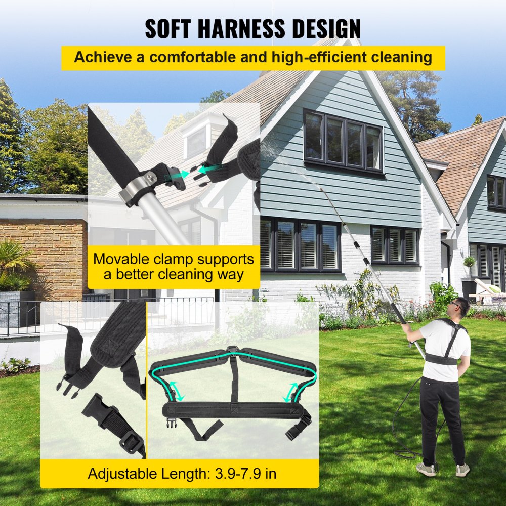 Telescoping Pressure Washer Wand, 18ft Length Adjustable Power Washer Extension Wand, 4000PSI 9GPM Power Cleaning Tools w/ Strap Belt, 5 Nozzle Tips, 3/8`` & 1/4`` Quick Connectors, Silver/Black