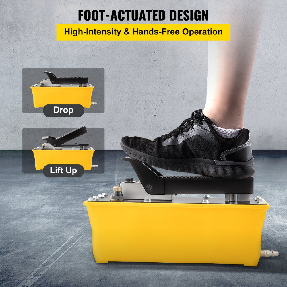 Bostome Air Hydraulic Foot Pump with foot pedal control and 0.6-gallon aluminum reservoir.