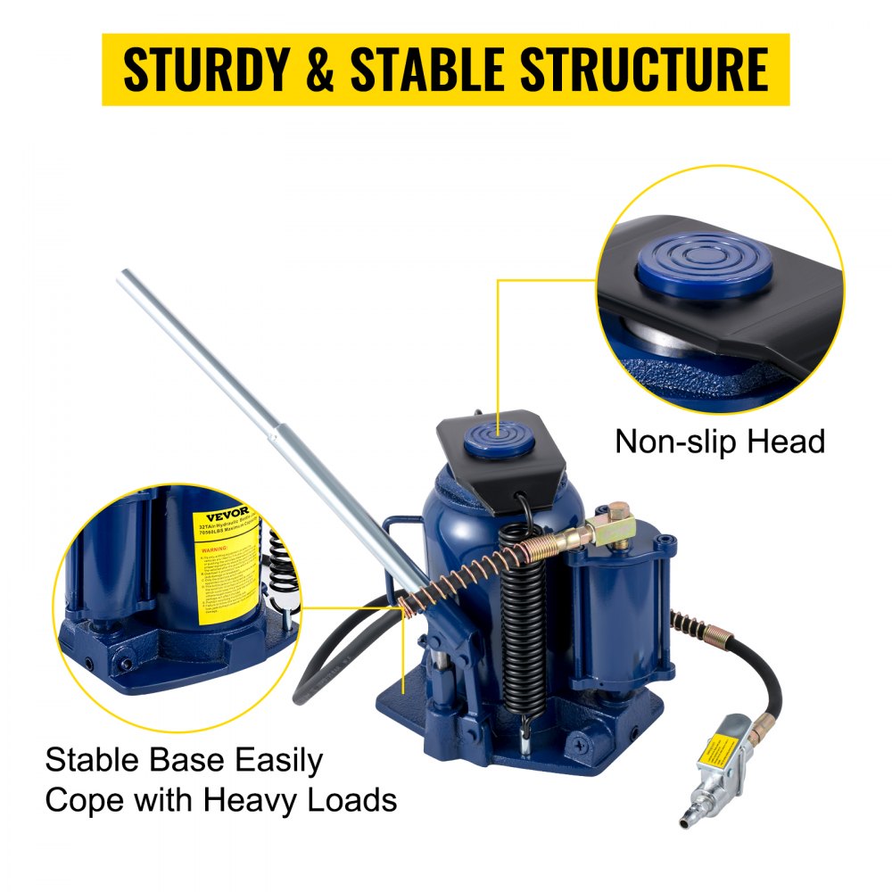 Air Hydraulic Bottle Jack, 32 Ton/70550lbs Pneumatic Hydraulic Bottle Jack, Pneumatic/Manual Dual Operation High Lift Bottle Jack, with Manual Hand Pump for Heavy Duty Auto Truck RV Repair Lift