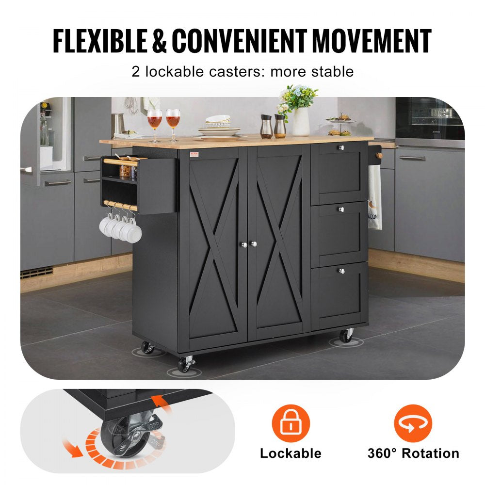 Kitchen Island Cart Rolling Storage Cabinet on Wheel with Drawer & Shelves