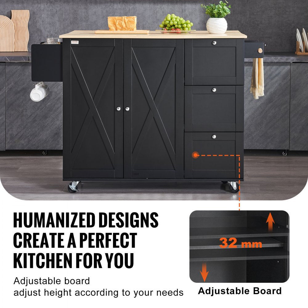 Kitchen Island Cart Rolling Storage Cabinet on Wheel with Drawer & Shelves