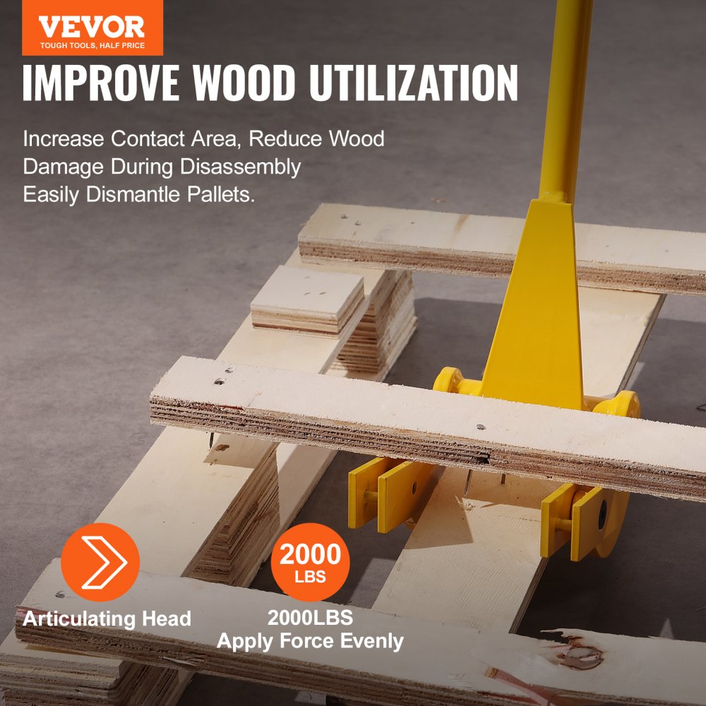 Pallet Buster, 41-Inch Handle, 2000 lbs Weight Capacity, Q235 Carbon Steel, Heavy Duty Deck Wrecker Demolition Wood Pallet Tool Breaker Pry Bar Puller for Efficient and Effortless Board Removal