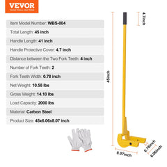 Pallet Buster, 41-Inch Handle, 2000 lbs Weight Capacity, Q235 Carbon Steel, Heavy Duty Deck Wrecker Demolition Wood Pallet Tool Breaker Pry Bar Puller for Efficient and Effortless Board Removal