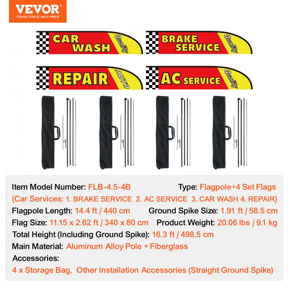 Auto Repair Advertising Feather Flag Kit Swooper Flags and Poles 16.3 FT