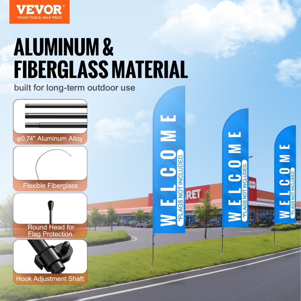 Feather Flag Pole Kit 2 Packs Swooper Flag Pole 16.3 ft with Ground Stakes