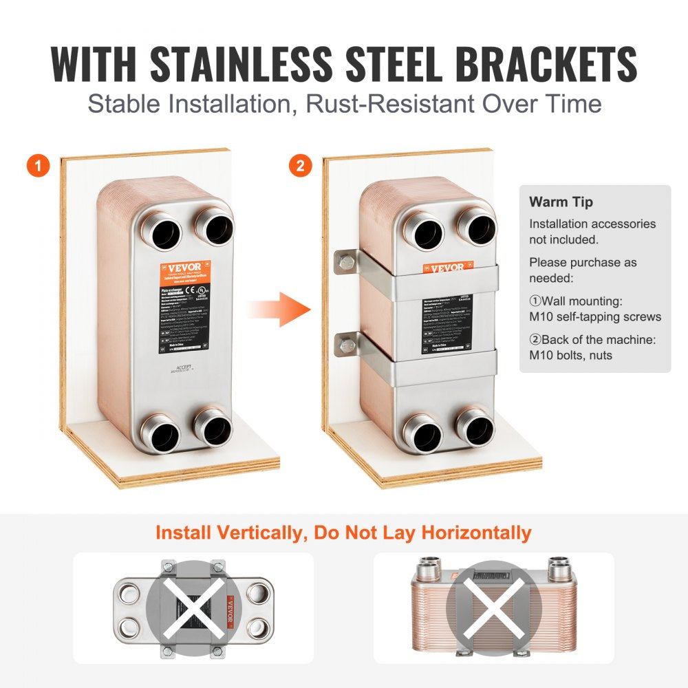 Heat Exchanger, 5"x 12" 50 Plates Brazed Plate Heat Exchanger, Copper/316L Stainless Steel Water To Water Heat Exchanger For Floor Heating, Water Heating, Snow Melting, Beer Cooling