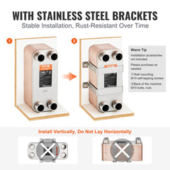 Heat Exchanger, 5"x 12" 50 Plates Brazed Plate Heat Exchanger, Copper/316L Stainless Steel Water To Water Heat Exchanger For Floor Heating, Water Heating, Snow Melting, Beer Cooling